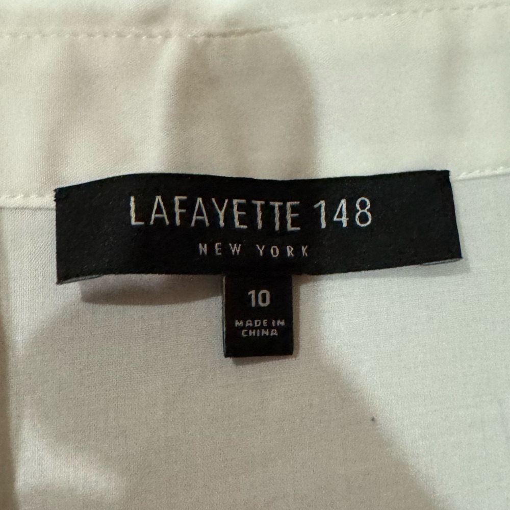 Lafayette 148 New York Crisp White cotton / spandex Button Down Shirt sz 10 - Picture 5 of 13